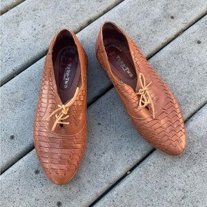 Vintage Woven Leather Loafers | Leather Woven Lace Up Shoes